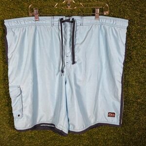 OP Sport Mens Board Shorts XL Light Blue Navy Trim Cargo‎ Pocket Swim Trunks Y2K